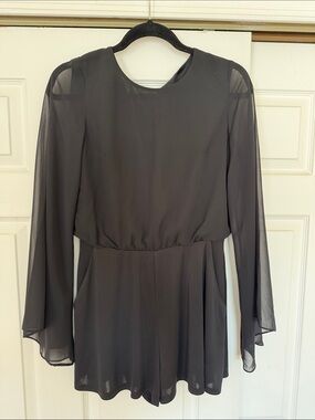 Topshop Black Sheer Long-Sleeve Romper